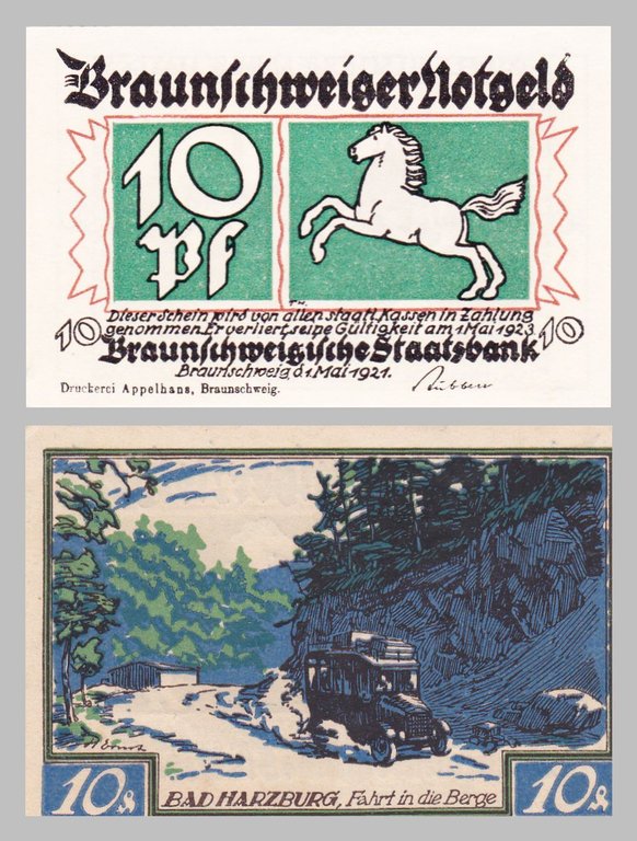 Deutsches Reich Braunschweig Notgeld 10 Pfennig 1921 Bad Harzburg unz