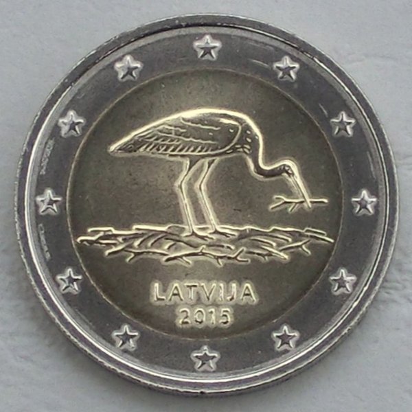 2 Euro Gedenkmünze Lettland 2015 Schwarzstorch unz.