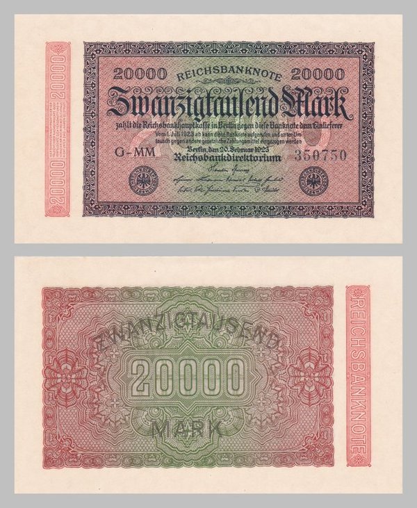 Deutsches Reich 20000 Mark 1923 Ro84b unz