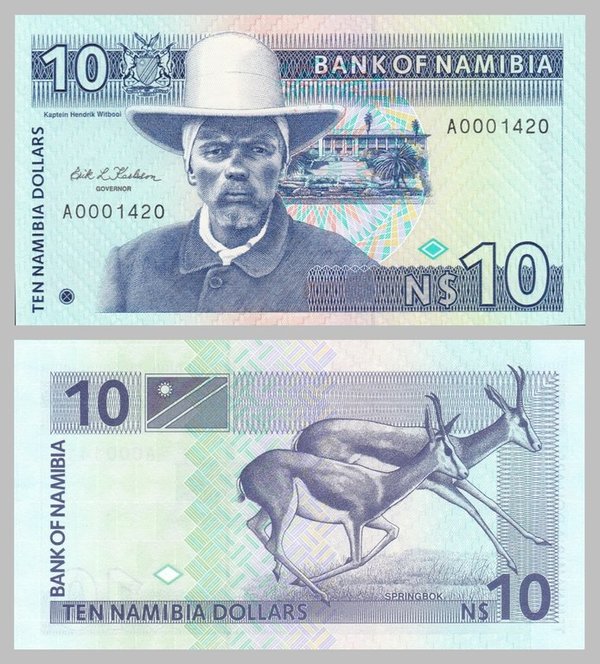 Namibia 10 Dollars 1993 p1a unz.