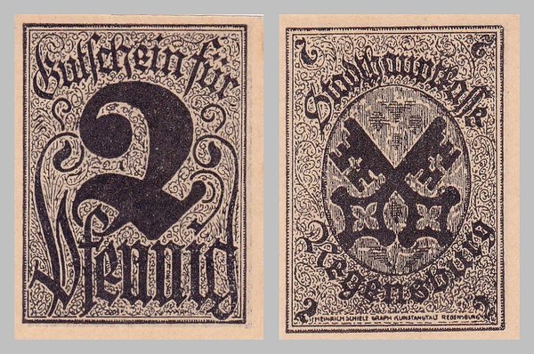 Deutsches Reich Regensburg Notgeld 2 Pfennig 1920 unz