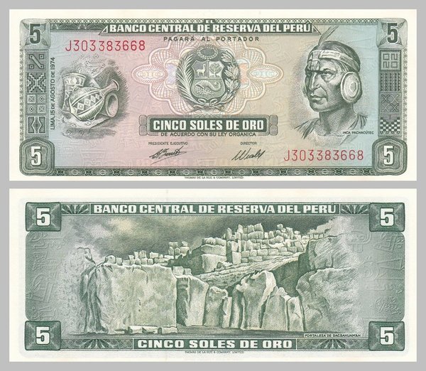 Peru 5 Soles de Oro 1974 p99c unz.