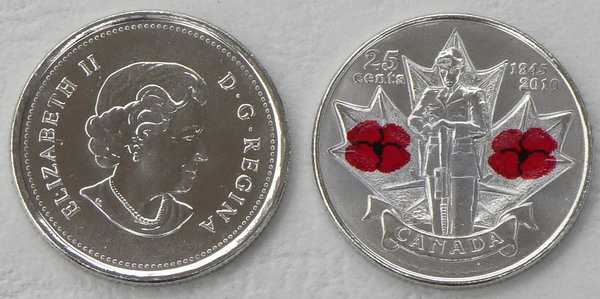 Kanada 25 Cents Gedenkmünze 2010 65 Jahre Kriegsende in Farbe p1028 unz.