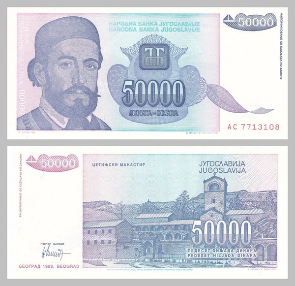 Jugoslawien 50000 Dinara 1993 p130 unz.