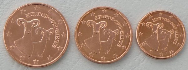 1+2+5 Euro Cent Kursmünzen Zypern 2019 unz