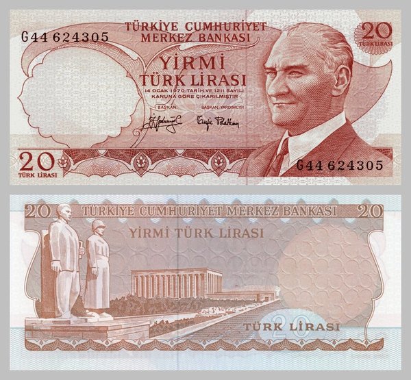 Türkei / Turkey 20 Lira 1974 p187a unz.
