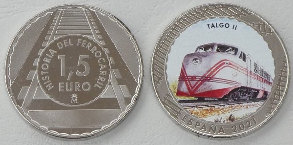 1,5 Euro Spanien 2021 Farbmünze Lokomotive Talgo II unz.