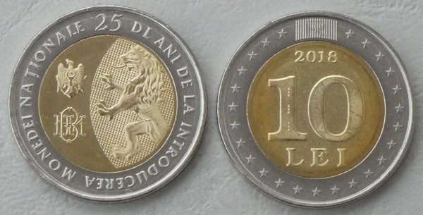 Moldawien / Moldau / Moldova 10 Lei 2018 25 Jahre Währung p157 unz.