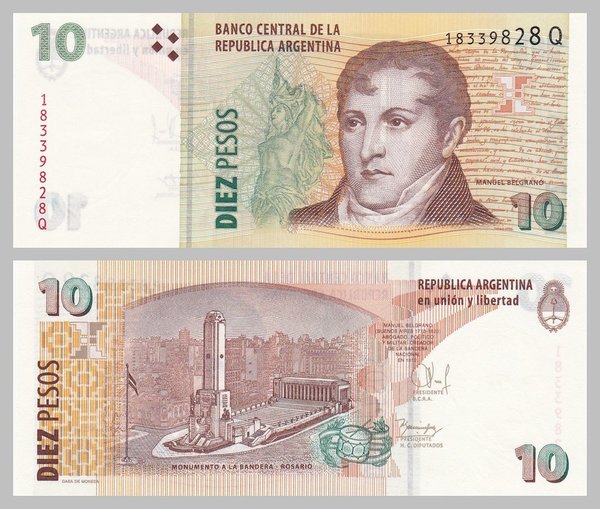 Argentinien 10 Pesos 2003 p354b unz.