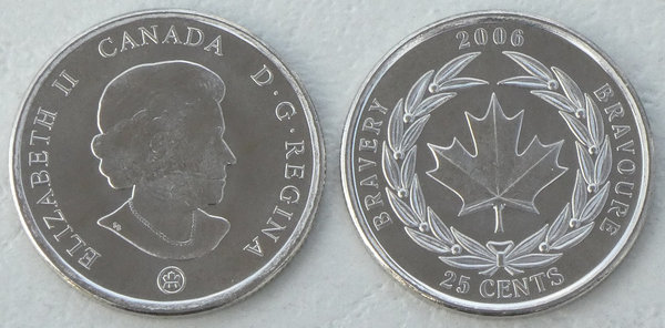 Kanada 25 Cents Gedenkmünze 2006 Tapferkeitsmedaille p629 unz.