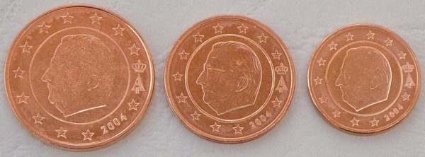 1+2+5 Euro Cent Kursmünzen Belgien 2004 unz
