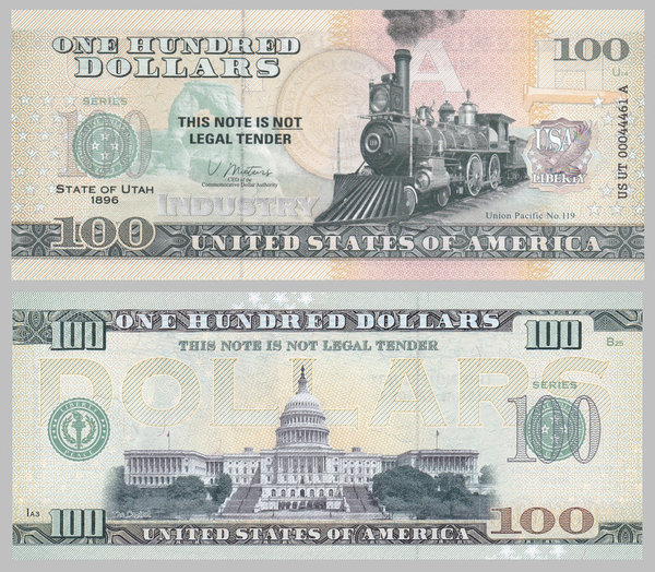 USA 100 Dollars Souvenirschein novelty note - Utah - Union Pacific no 119