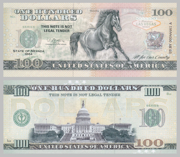 USA 100 Dollars Souvenirschein novelty note - Nevada - Mustang