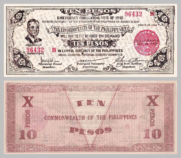 Philippinen / Philippines 10 Pesos Negros Occidental 1942 pS649c vzgl