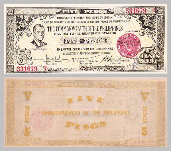 Philippinen 5 Pesos Negros Occidental 1942 pS648b vzgl