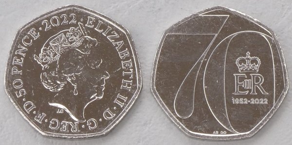 Großbritannien / Great Britain 50 Pence Gedenkmünze 2022 70. Kronjubiläum Elizabeth II. unz.