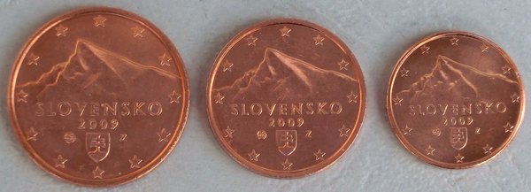 1+2+5 Euro Cent Kursmünzen Slowakei 2009 unz