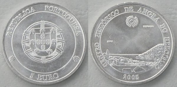 5 Euro Gedenkmünze Portugal 2005 Altstadt von Angra do Heroismo Si / Ag unz