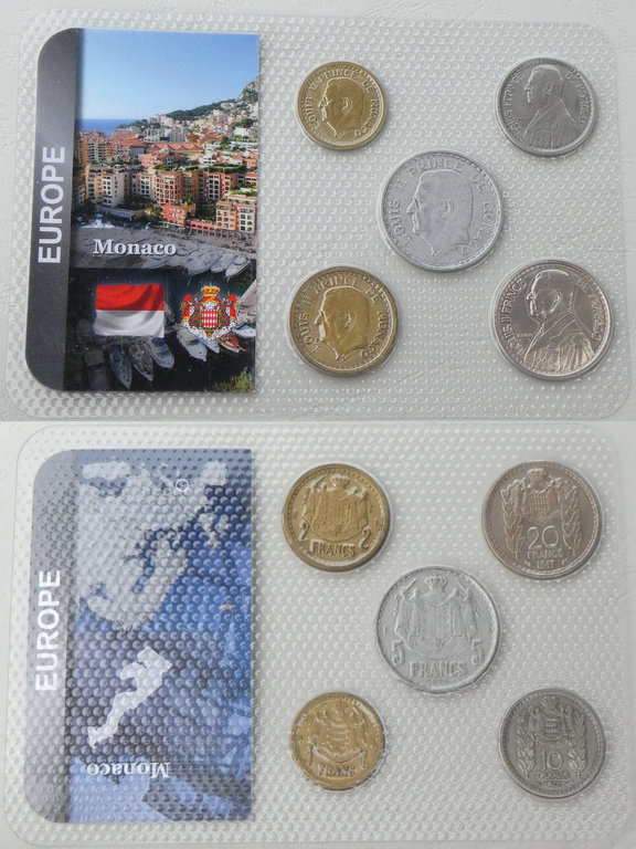 Monaco KMS Kursmünzensatz 1945-1947 im Blister ss-vz.