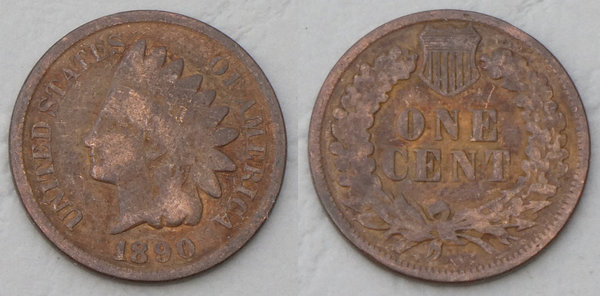 USA 1 Cent Kursmünze 1890 Indian Head p90a ss-vzgl