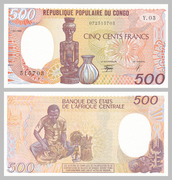 Volksrepublik Kongo 500 Francs 1990 p8c unz.