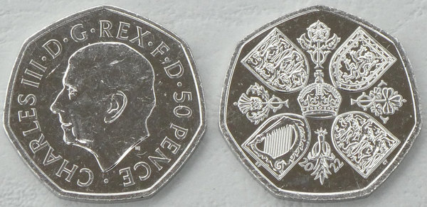 Großbritannien / Great Britain 50 Pence Gedenkmünze 2022 Charles III. unz.