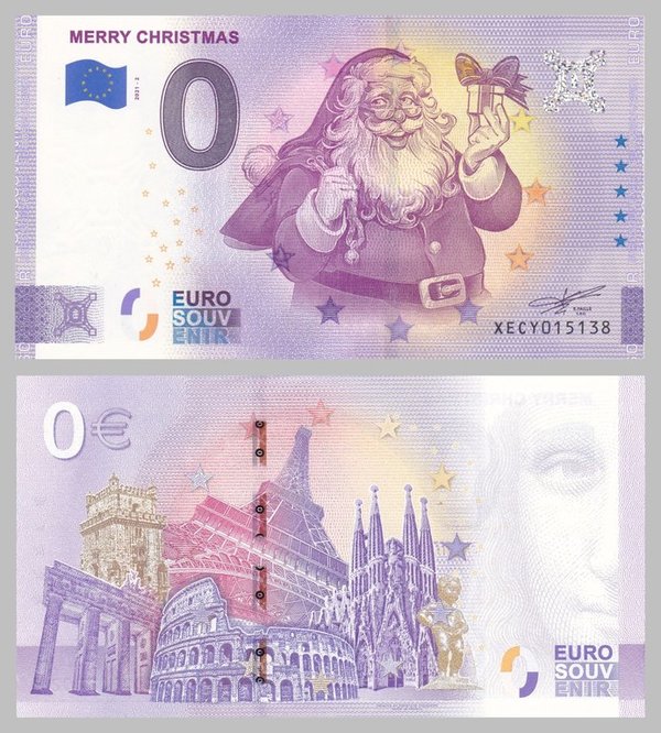 0 Euro Souvenirschein Merry Christmas Frohe Weihnachten 2021-2
