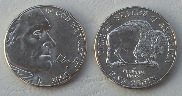 USA 5 Cents Nickel 2005 D Bison p368 unz.