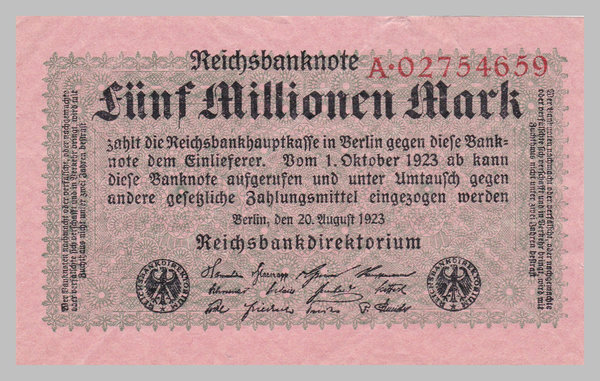 Deutsches Reich 5 Millionen Mark 1923 p105 Ro104a ss.