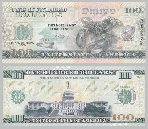 USA 100 Dollars Souvenirschein novelty note - Maine - American Lobster
