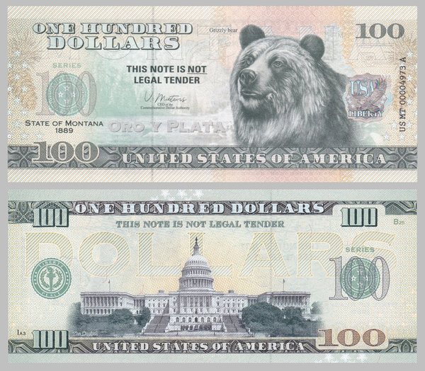 USA 100 Dollars Souvenirschein novelty note - Montana - Grizzly Bear