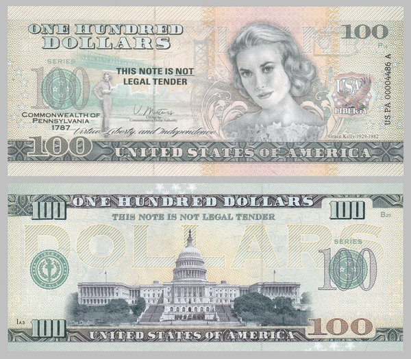 USA 100 Dollars Souvenirschein novelty note - Pennsylvania - Grace Kelly