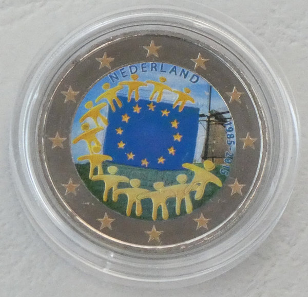 2 Euro Gedenkmünze Niederlande 2015 30 Jahre Europaflagge in Farbe unz.