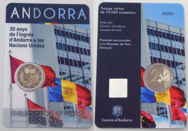 2 Euro Gedenkmünze Andorra 2023 UN Beitritt unz.