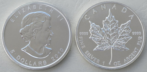 Kanada 5$ Maple Leaf 2010 Silber / Ag 1 Oz. st.